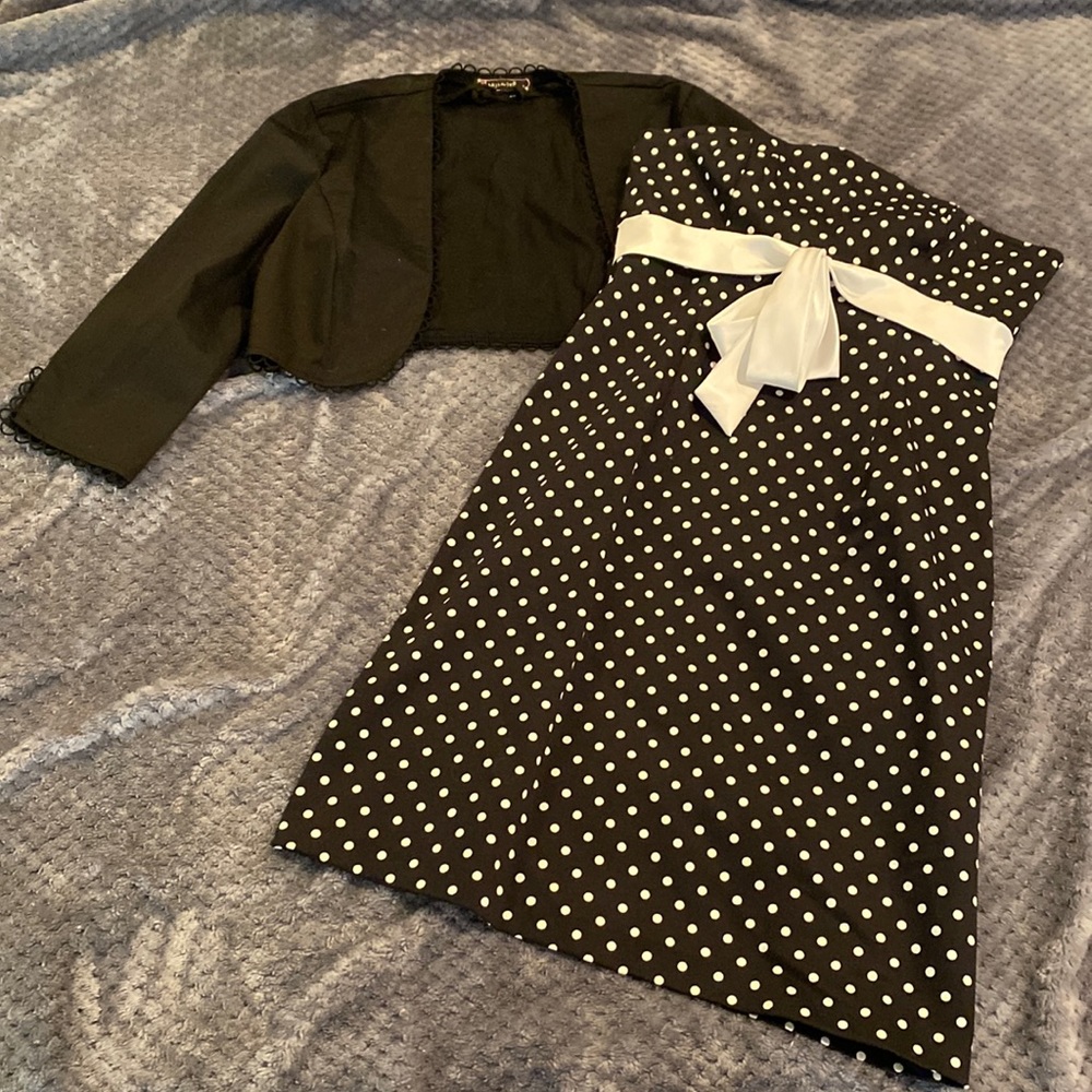 Worn1X adorable 2piece black white polka dot dress set gorgeous strapless sz9/10